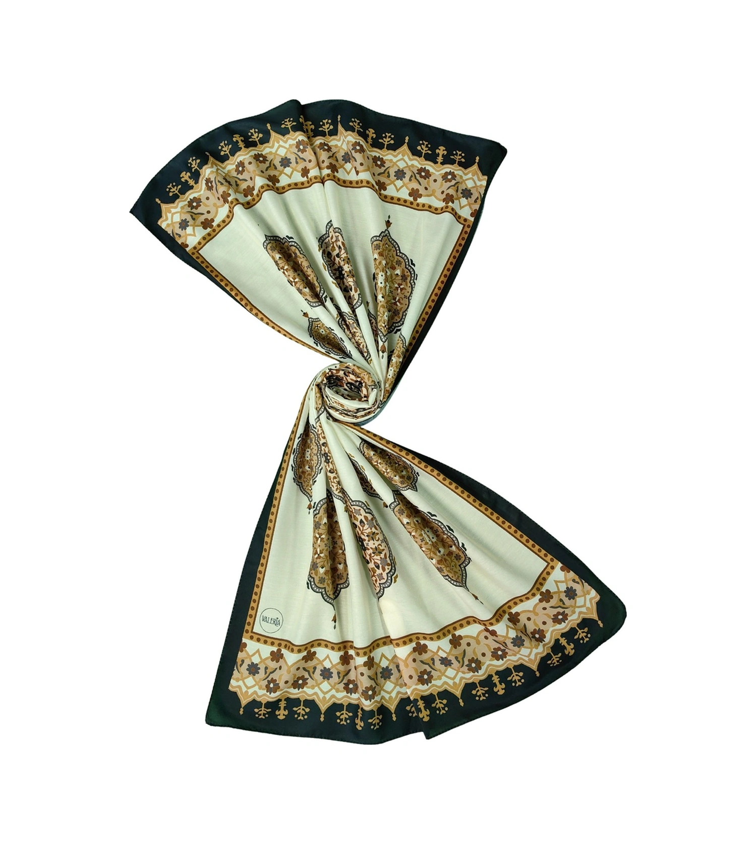 Mim Eşarp Işıl İpek Soft Pamuklu Etnik Desenli Şal 75x190 Cm Siyah - Gold
