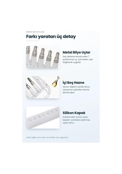 Duffa Serum Dağıtıcılı Saç Bakım Tarağı - Saç Kökü Besleyici Ve Masaj Etkili Yağ Aplikatörü - S