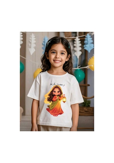 Stil-x Ramazan Bayramı Baskılı Kız Çocuk Tshirt, %100 Pamuklu Kumaş Beyaz-10