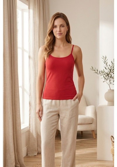 Mataş Kadın Pamuklu İp Askılı Slim Fit Yuvarlak Yaka Atlet Kırmızı