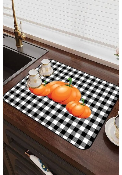 Turuncu Bal Kabağı Microfiber Bulaşık Kurutma Matı Mm021n11