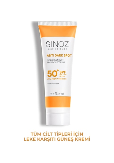 Sinoz Leke Karşıtı Yüksek Koruyucu Normal ve Kuru Ciltler İçin Yüz Güneş Kremi SPF50+ 50 ML