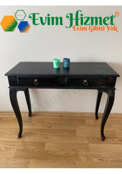 120 Cm Çekmeceli Siyah Eskitme Dresuar & Makyaj Masası Siyah