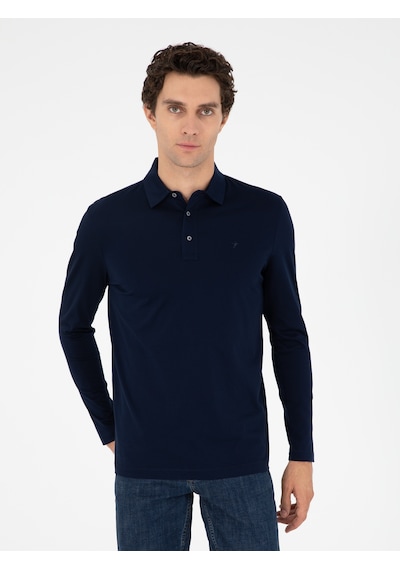 Lacivert Regular Fit %100 Pamuk Polo Yaka Sweatshirt