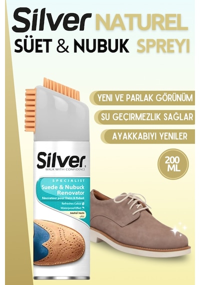 Silver Süet ve Nubuk Yenileyici Sprey Boya Su İtici Etkili Natural 200ML Beyaz