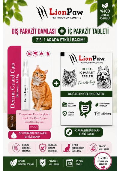 2'li Set Kediler İçin Bitkisel Iç Tablet Dış Ense Bitkisel Damla Seti - 1 Damla 1 Tablet