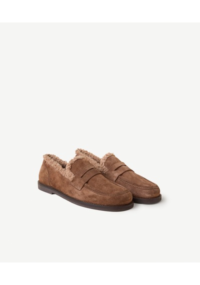 Yargıcı Kürklü Geniş Burunlu Süet Loafer 26kkay4053x 003 Kahverengi