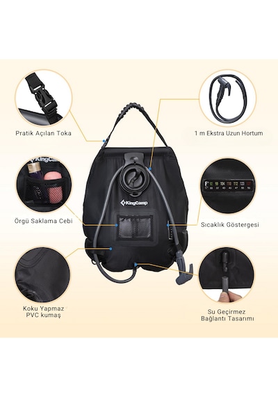 Kingcamp Deluxe Solar Shower 20 L Kamp Duşu Siyah