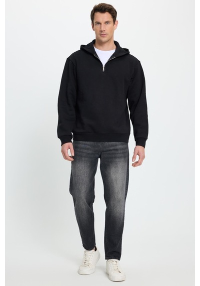 Tudors Unisex Relax Fit Rahat Kesim Pamuklu İçi Polarlı Yarım Fermuarlı Siyah Kapüşonlu Sweatshirt-32459 Sİyah Tudors Unisex Relax Fit Rahat Kesim Pamuklu İçi Polarlı Yarım Fermuarlı Siyah Kapüşonlu Sweatshirt-32459 Sİyah