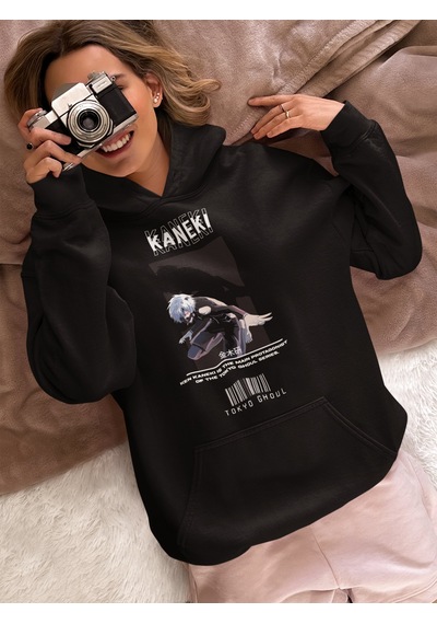 Sevbano Ken Kaneki Tokyo Ghoul Baskılı Unisex Oversize Anime Karakter Hoo Siyah