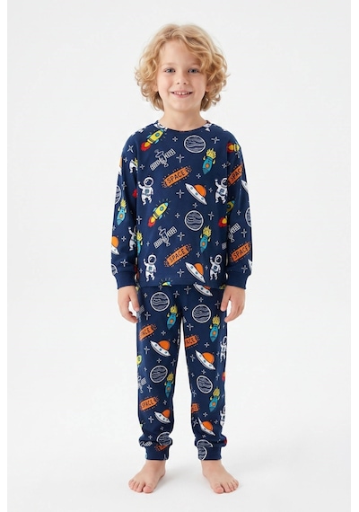 Bunny Hopp %100 Pamuk Interlok Kumaş Erkek Çocuk Pijama Takımı Lacivert Uzay Roket Ve Gezegen Desenli Bunny Hopp %100 Pamuk Interlok Kumaş Erkek Çocuk Pijama Takımı Lacivert Uzay Roket Ve Gezegen Desenli