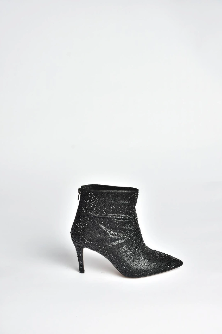 Fox Shoes V572127214 Siyah Sim Taşlı İnce Topuklu Abiye Bot Siyah-sim