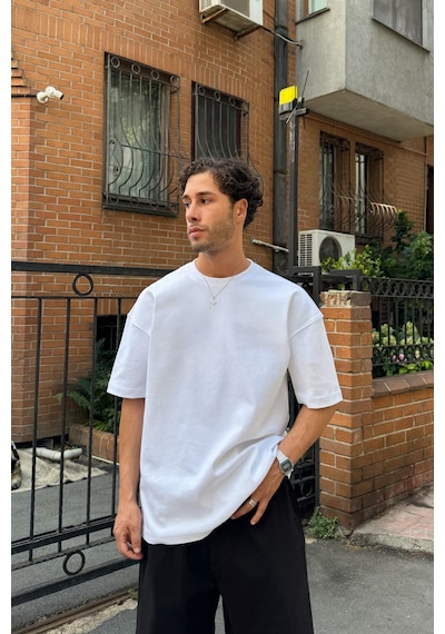 Flaw Basic Oversize Tişört Beyaz-26524 Beyaz