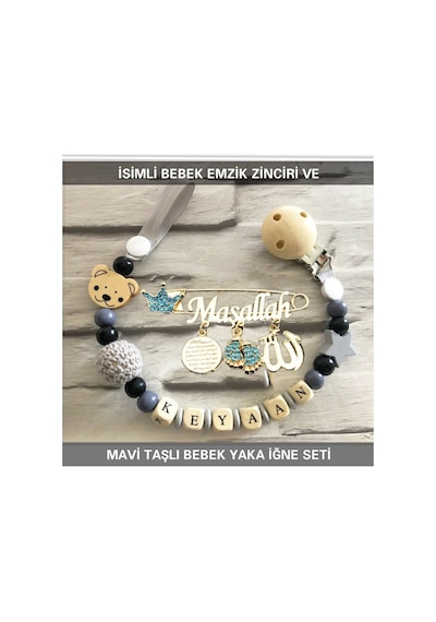 Sahi Aksesuar İsimli Emzik Zinciri Ve İsimli Yaka İğnesi Seti Bezyı395 Pembe