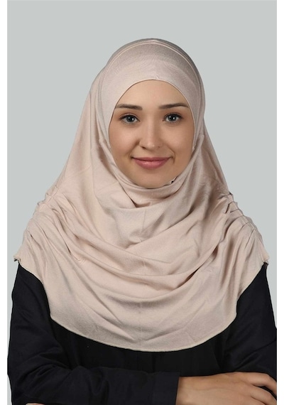 Altobeh Hazır Türban Büzgülü Pileli Pratik Eşarp Tesettür Hijab - Namaz Örtüsü - Bej