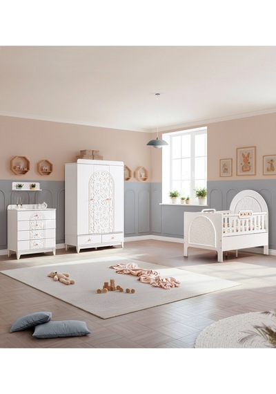 Garden Çocuk Odası Takımı, Garden 3 Kapaklı Dolap, Garden Büyüyen Beşik, Şifonyer - Beyaz Garden Çocuk Odası Takımı, Garden 3 Kapaklı Dolap, Garden Büyüyen Beşik, Şifonyer - Beyaz