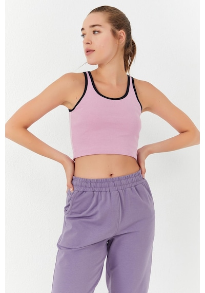 Tommy Life Pembe Basic Sıfır Kol Dar Kalıp U Yaka Kadın Crop Top Atlet - 97162 Pembe