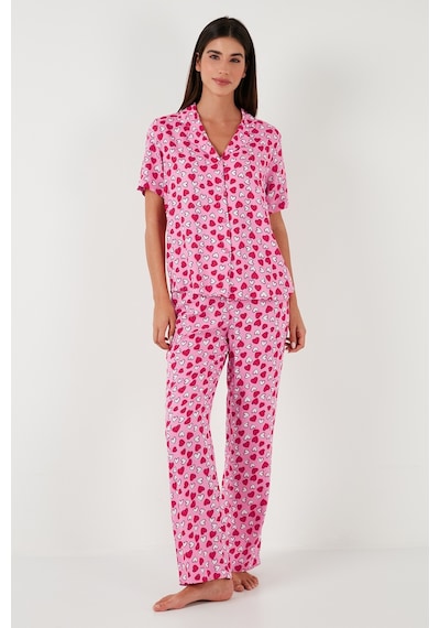 Lela Rahat Kesim Bol Paça Mono Yaka Kısa Kollu Bayan Pijama Takımı 6110290 Toz Pembe Lela Rahat Kesim Bol Paça Mono Yaka Kısa Kollu Bayan Pijama Takımı 6110290 Toz Pembe