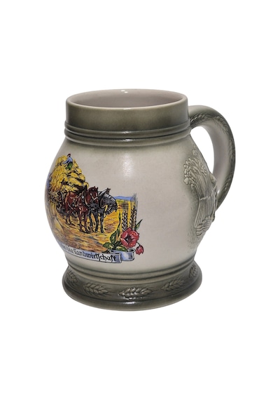 Vintage Tankart Hasat Zamanı Temalı Alman Seramik Bira Bardağı 13,5cm