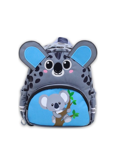 Anaokulu Kız Erkek Çocuk Sırt Çantası Sevimli Koala Figürlü Gri Mavi Desenli