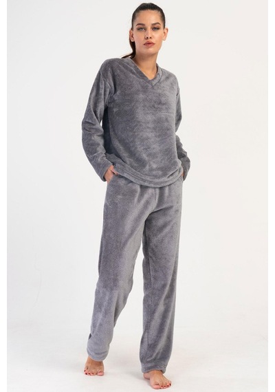 Cotonhause Kadın Welsoft Uzun Kol Füme Pijama Takım C0t2n1o304 001