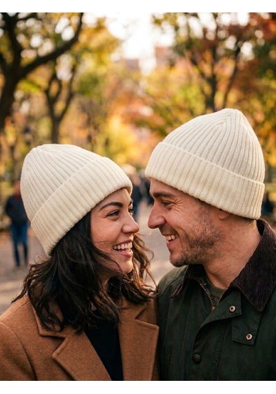 Hamze Düz Basic Fitilli Kışlık Pamuklu Unisex Bere Beyaz