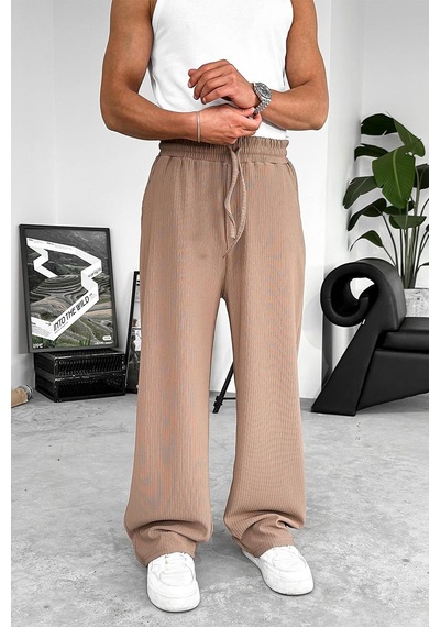 Kahverengi Likralı Fitilli Baggy Pantolon Kahverengi