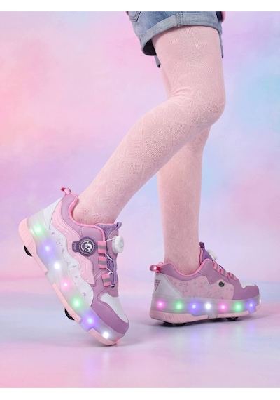 Undergrand Işıklı Patenli 4 Tekerlekli Spor & Paten Dönüşümlü Çocuk Ayakkabısı Pembe-lila