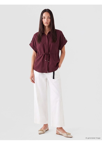 Lcw Everyday Bordo Bağcıklı Oversize Kadın Gömlek
