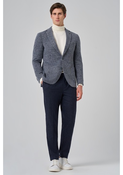 Morven Erkek Marine Örme Trend Ekoseli Slim Fit Mono Yaka Ceket 26ks002003210 Marine