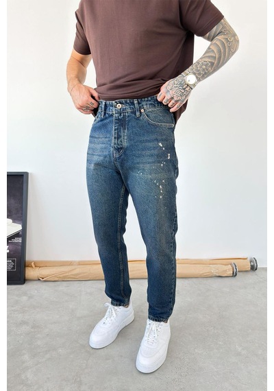 Eskitme Mavi Splash Boyfriend Pantolon