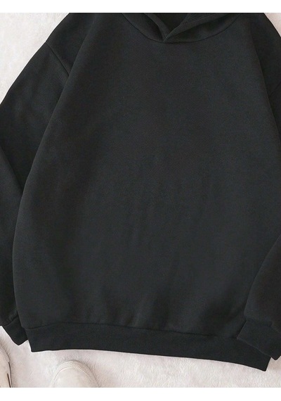 Growth Keep Calm Sweatshirt - Siyah Baskılı Oversize Kalın Kışlık Kapüşonlu Siyah
