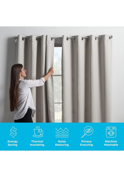 %85 Karartma Perdesi 2 Panelli Set Beyaz Perdeler 250 Cm Uzunluk Isı Yalıtımlı, Gürültü Azaltıcı