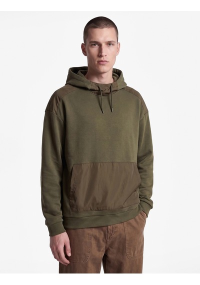 Koton Üç İplik Uzun Kollu Kanguru Cepli Kapşonlu Oversize Sweatshirt Haki 7wam70158mk