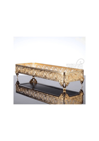 Aynalı Tepsi Dekoratif Sunum Tepsisi Uzun Metal Gold 40 X 14 Cm Hünkar Model