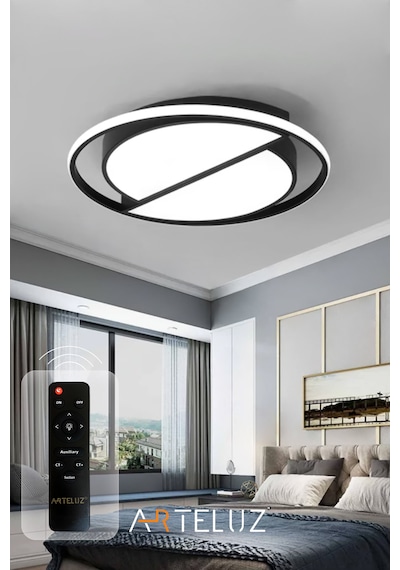 Kesik Yuvarlak Model Modern Plafonyer Avize 50 Cm Siyah