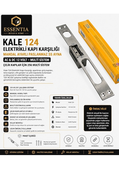 Kale 124 Elektrikli Kapı Karşılığı Mandal Ayarlı Paslanmaz Ss Ayna 12v Ac/dc Multi Sistem Çelik Kapı Karşılığı Çoklu Renk