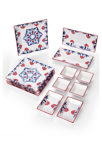 Piatti Naturali 12 Parça 4 Kişilik Çini Kahvaltı Takımı Handmade Sunum Set Çok Renkli