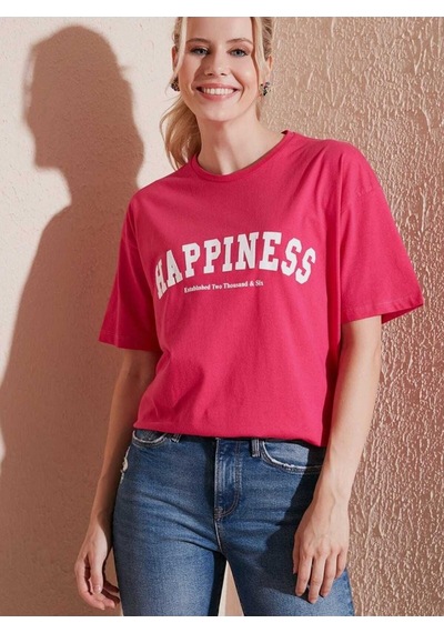 Kozia Outdoors Malkoçbey Happinnes Baskili Oversize Unisex Basic T-shirt Kirmizi