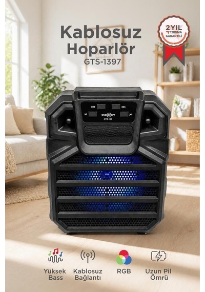 Müzik Ritim Eğlence Bluetooth Hoparlör Rgb Işıklı Parti Speaker Gts-1397 Siyah