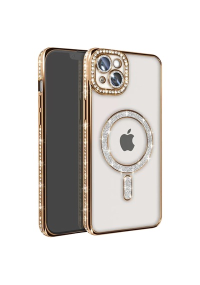 Newface Apple İphone 15 Kılıf Joke Simli Magneticsafe Kılıf - Gold Altın