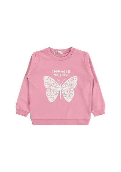 Civil Girls Kelebek Baskılı 2-5 Yaş Sweatshirt - Pembe Gül Kurusu