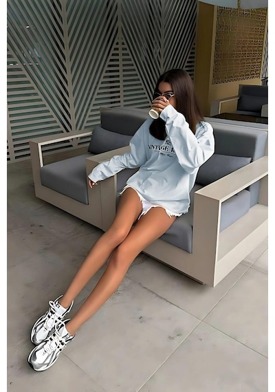 Madmext Bebe Mavisi Baskılı Uzun Kollu Tişört Mg2451 Bebe Mavisi