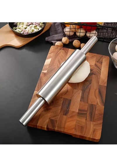 Paslanmaz Çelik Merdane - Ergonomik Döner Saplı Hamur Açma Rulosu Mutfak Şef Yardımcısı