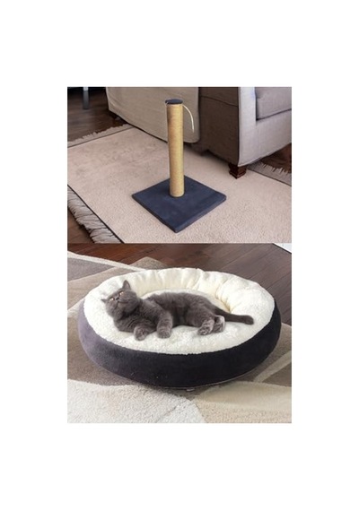 Lüks Kedi Başlangıç Seti, Kapalı Tuvalet Ve Taşıma Sepeti Açık Bej