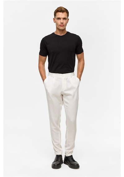 Süvari Beyaz Slim Armürlü Jogger Pantolon Beyaz