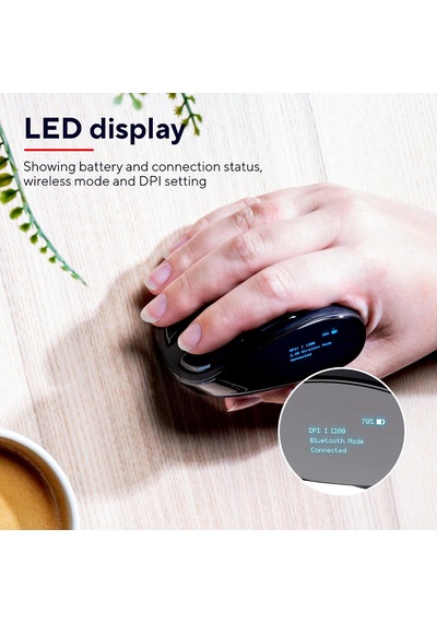 23731 Şarj Edilebilir Kablosuz Dikey, Ergonomik Mouse, Usb Alıcısı Veya Bluetooth Bağlantısı, 9 Adet Buton 5 Tanesi Programlanabilir ,led Ekran,bluetooth Sürümü 5.0,rf 2.4ghz