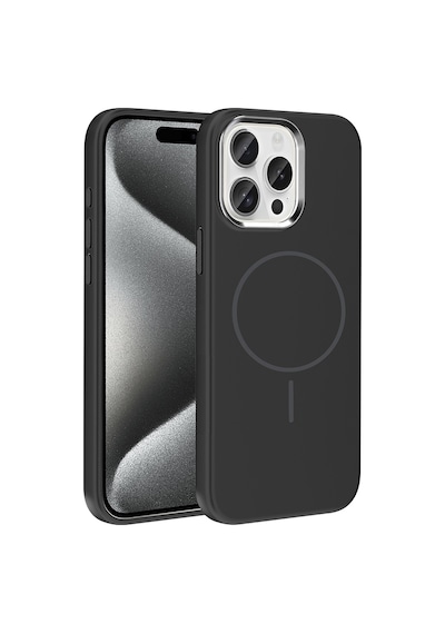 Zore İphone 15 Pro Max Kılıf M-safe Şarj Özellikli Metal Kamera Çerçeveli Ogaa Edi Silikon Kapak - Siyah