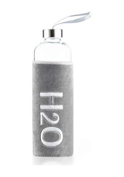 H2o Peluş Kılıflı Cam Matara 600 Ml Gri