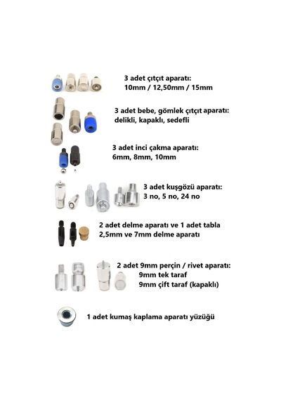 İnci, Çıtçıt, Klikit, Rivet, Kuşgözü Kalıpları ve Mavi Tulumba